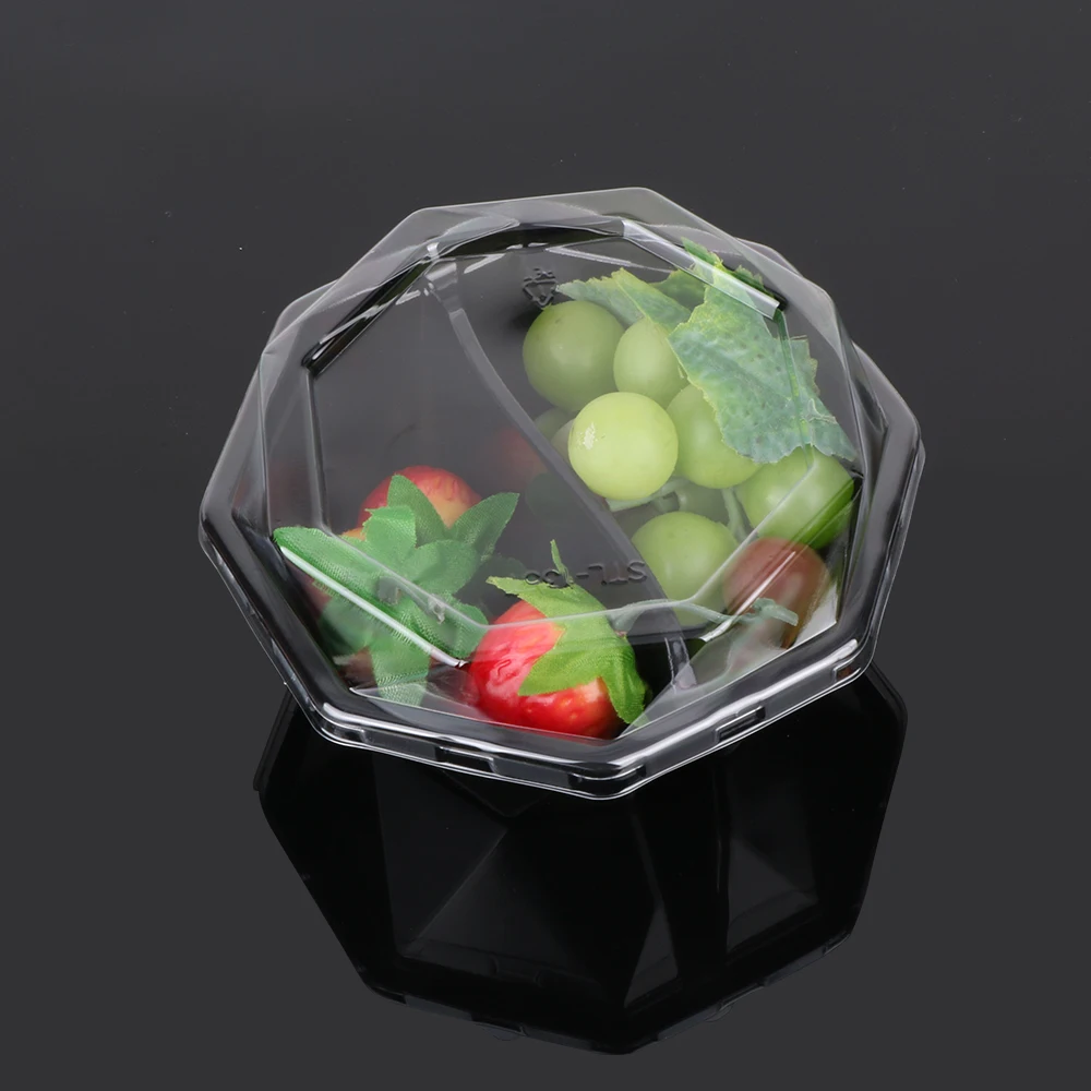 hengmaster disposable pet plastic 2 compartment fruit and salad packaging tray with lid