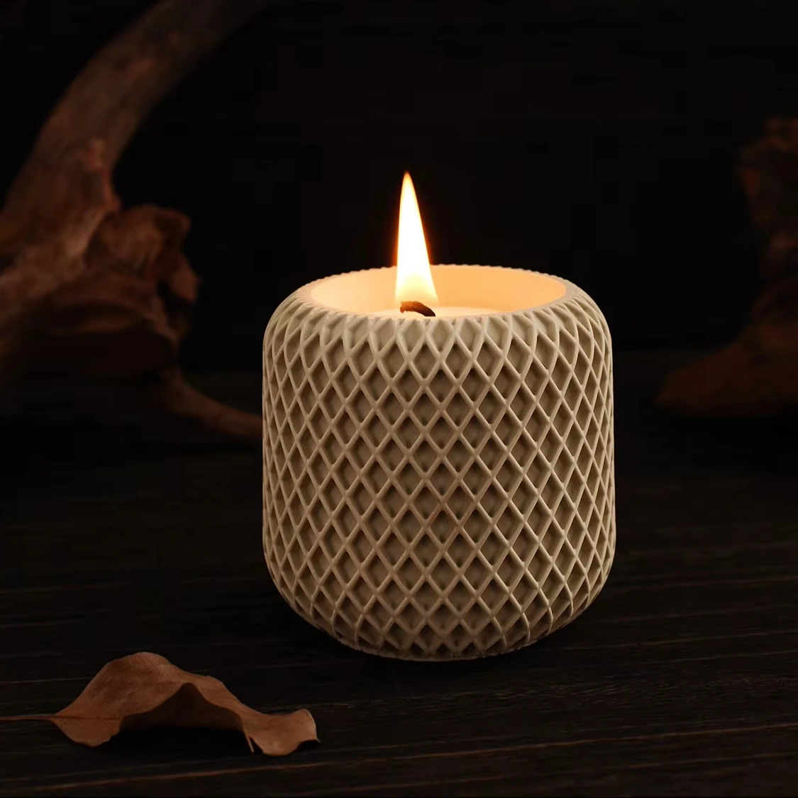 Mescente 75g New desgin luxury gesso candle bowl matte white grey round ceramic candle jar