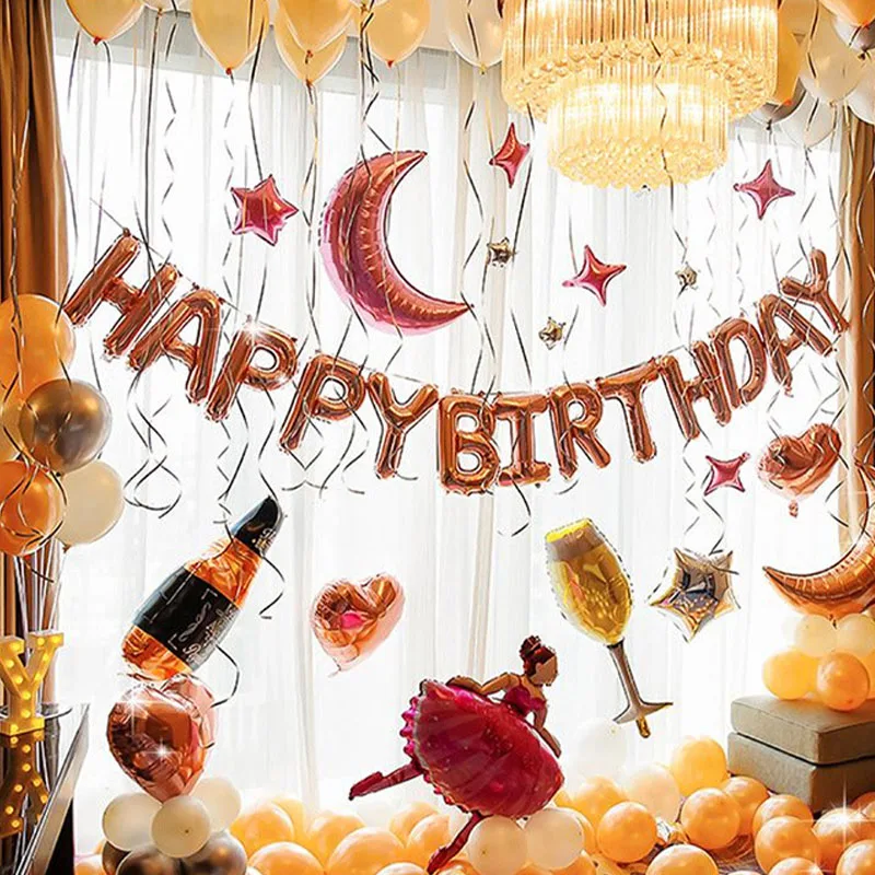 Wholesale Gold Black Round Happy Balloon Set Birthday Theme Decorative Party Balloon Suit