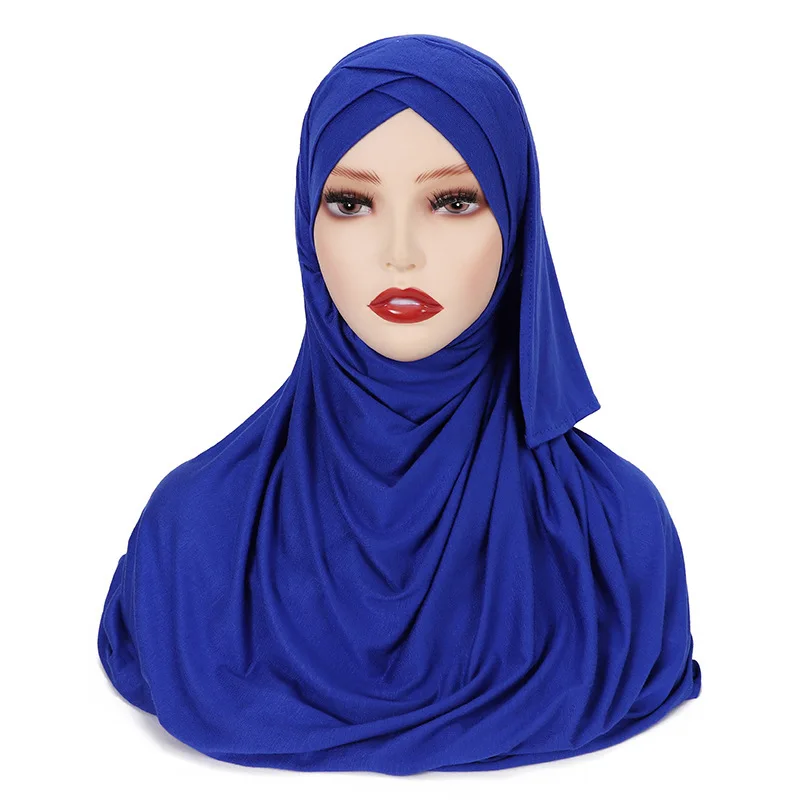 2023 Stretch Shawl Cover Headwrap Turbante Plain Jersey Instant Hijab Wrinkled Cotton Underscarf Islamic Inner Scarf Headband