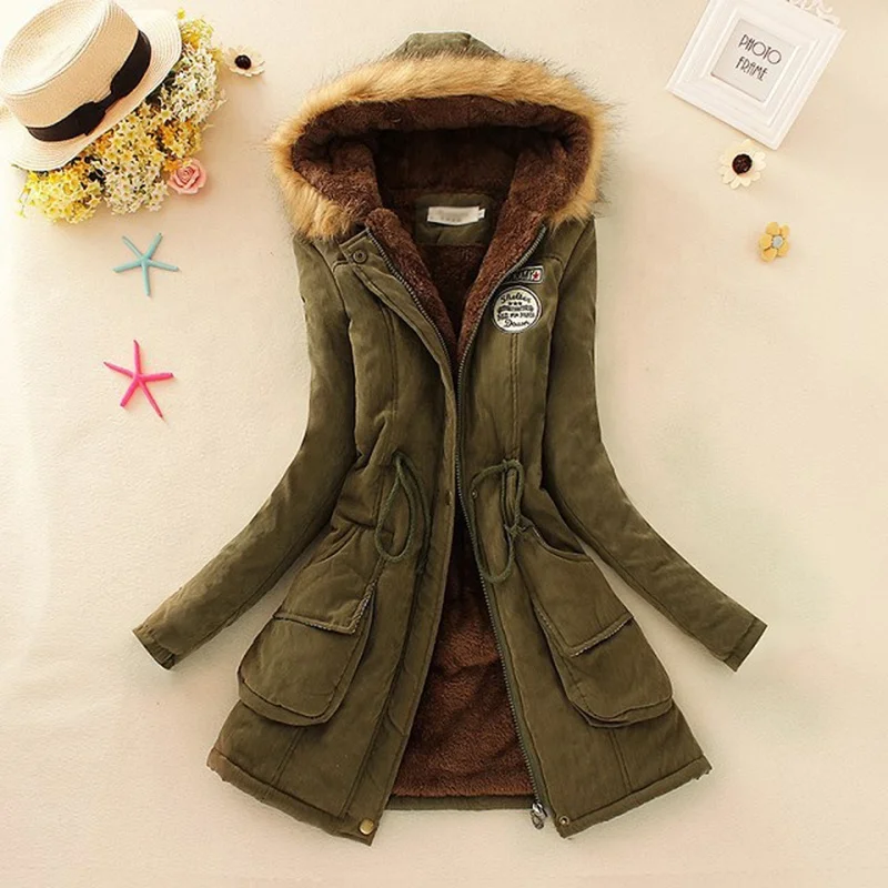 
Fur Collar Cotton Long Parkas Hoodies Warm Jackets Plus Size Winter Coat Women 