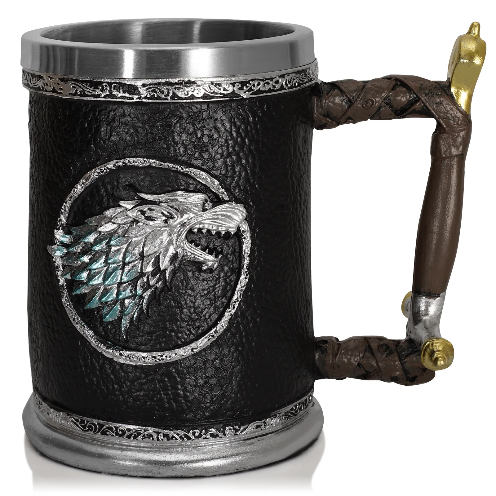 Customized Winter Coming Wolf Head Sculpture Cup Resin Craft Wolf Head Mug Fan Costume Home Beer Cup Gift School Water Mug