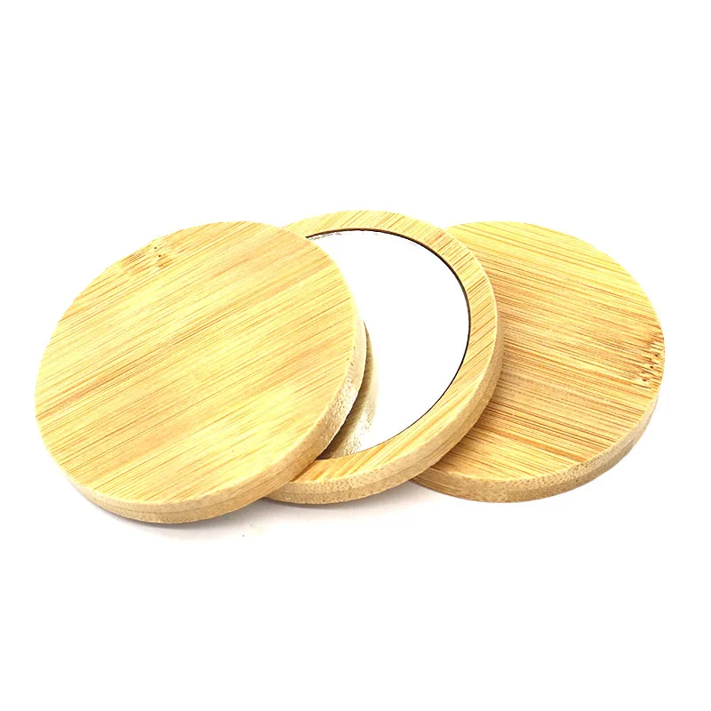 Mini Bamboo Portable Vanity Makeup Mirror Round Small Hand Mirror Wood Travel for Women
