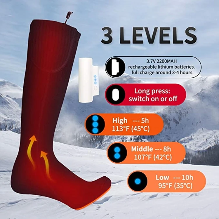 Heated Warm Thermal Boot Rechargeable USB Battery Powered Winter Foot Warmers Winter Heating Socks
