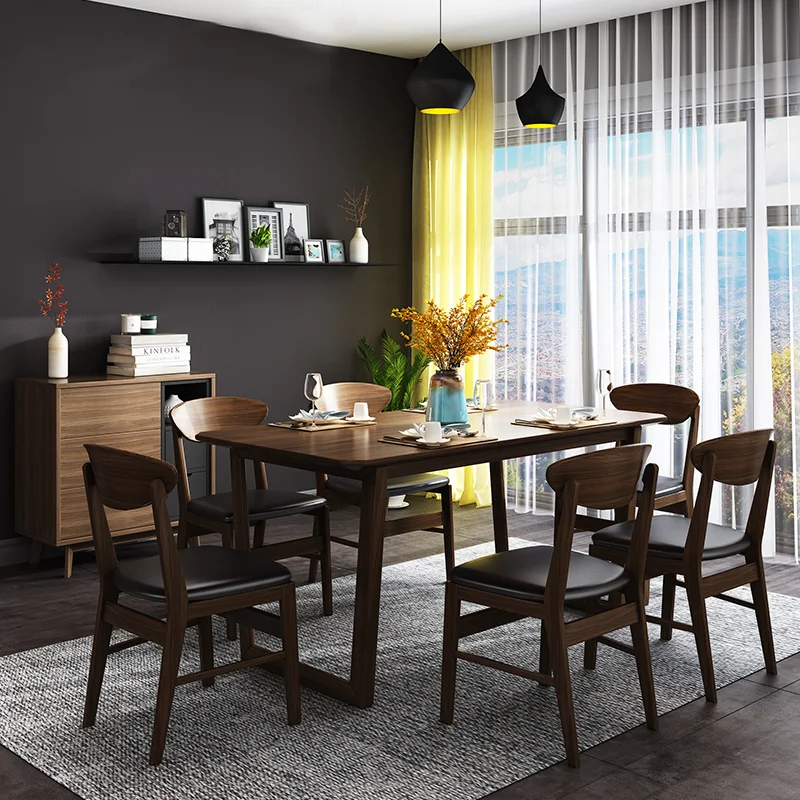 
Nordic table and chair combination simple modern solid wood table rectangular dining table with four chairs 