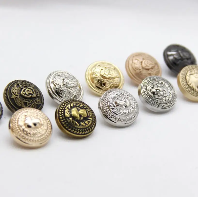 Free sample Fancy wholesale type Custom Logo Gold Embossed Dome metal Sewing Shank Buttons for