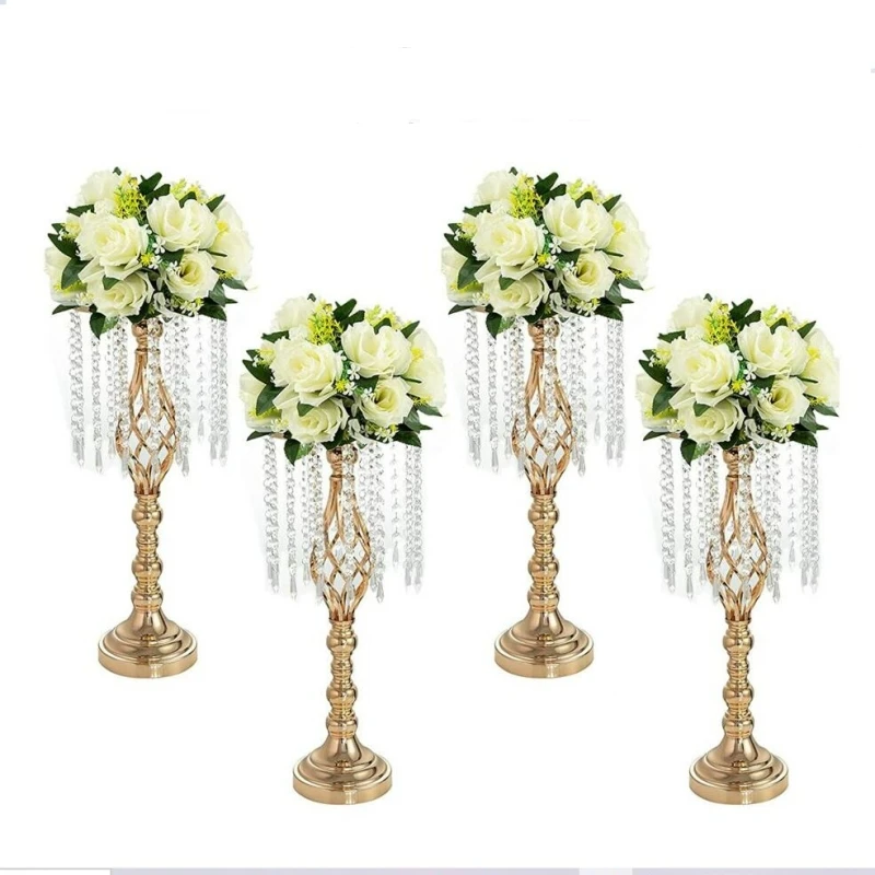 Metal Wedding Flower Vases Stands With Crystal Chain Holiday Party Dinner Table Centerpieces Home Restaurant Hotel Decoration
