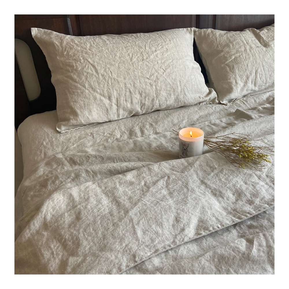 LZ home hotel stock low price luxury stonewashed french flax linen bedding duvet cover set bedding set 4pcs