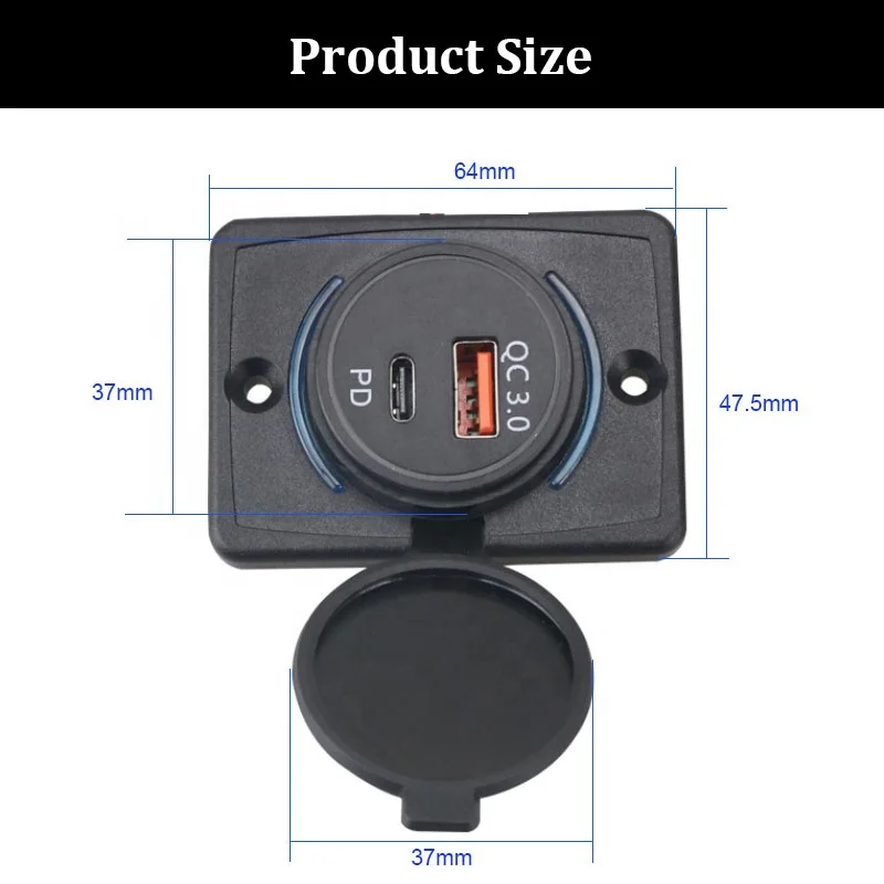 12V 24V Panel Mount Dual QC 3.0 Type C Train Tram Marine Boat Car Bus Seat USB Charging Port Bus USB Charger