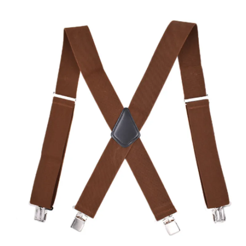 Cheap Widen 5cm Men Clip-On PU Leather Braces Suspenders 4 Clips
