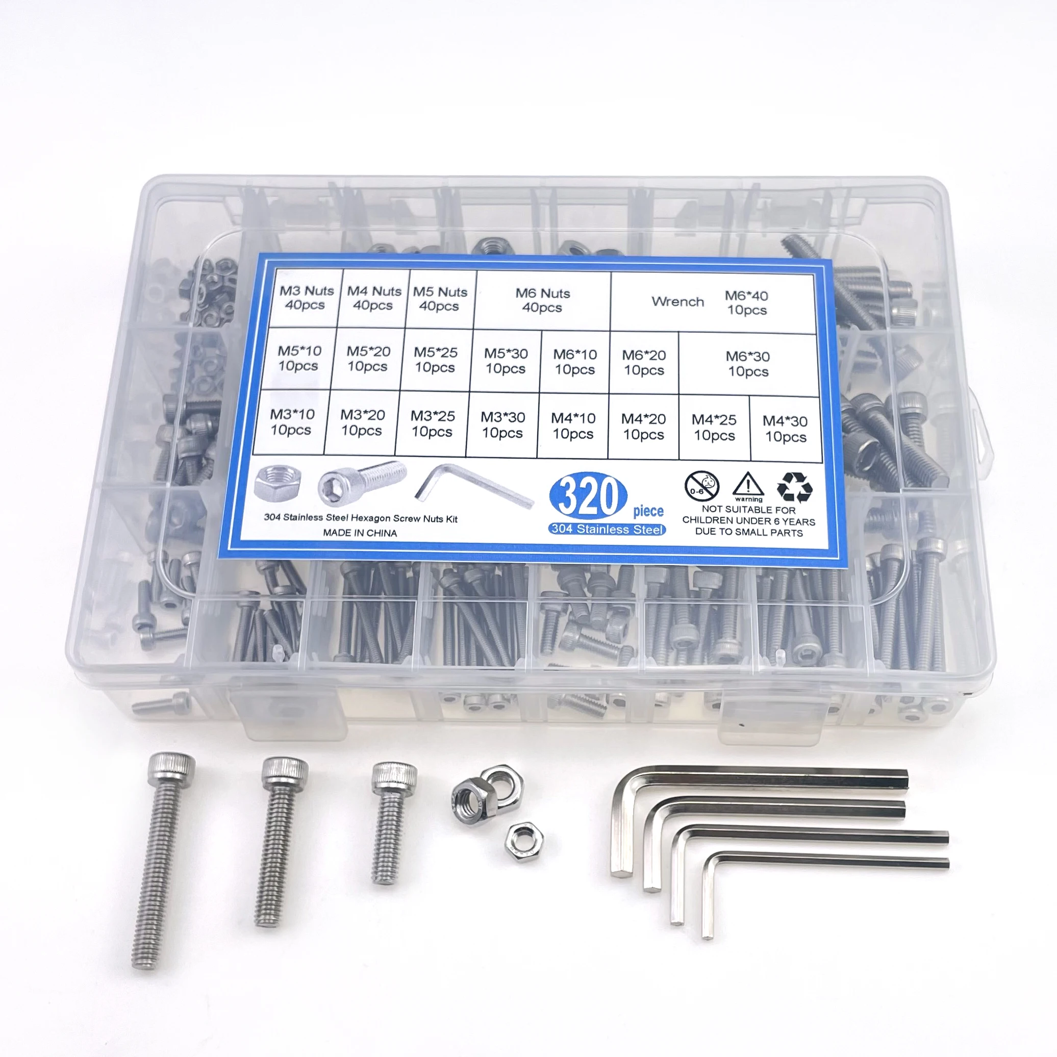 China Manufacture 320 pcs Cylinder Head Hexagon Screw  Hex Nuts Assortment Kit