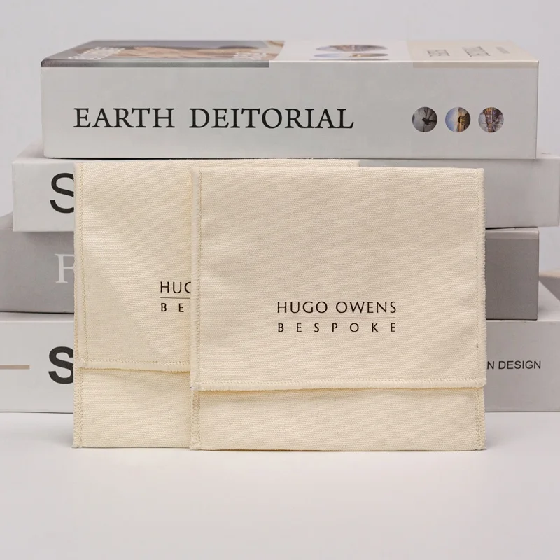 Custom Logo Printed Cotton Canvas Gift Envelope Flap Jewelry Package Pouch Handbag Shoe Cosmetic Dust Bag