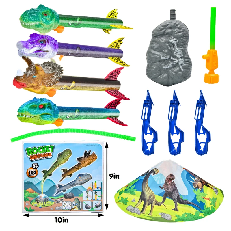 Multiple Styles Foam Dinosaur Rocket Model Stomp Air Pump Rocket Launcher Kit Summer Outdoor Toys for Kids