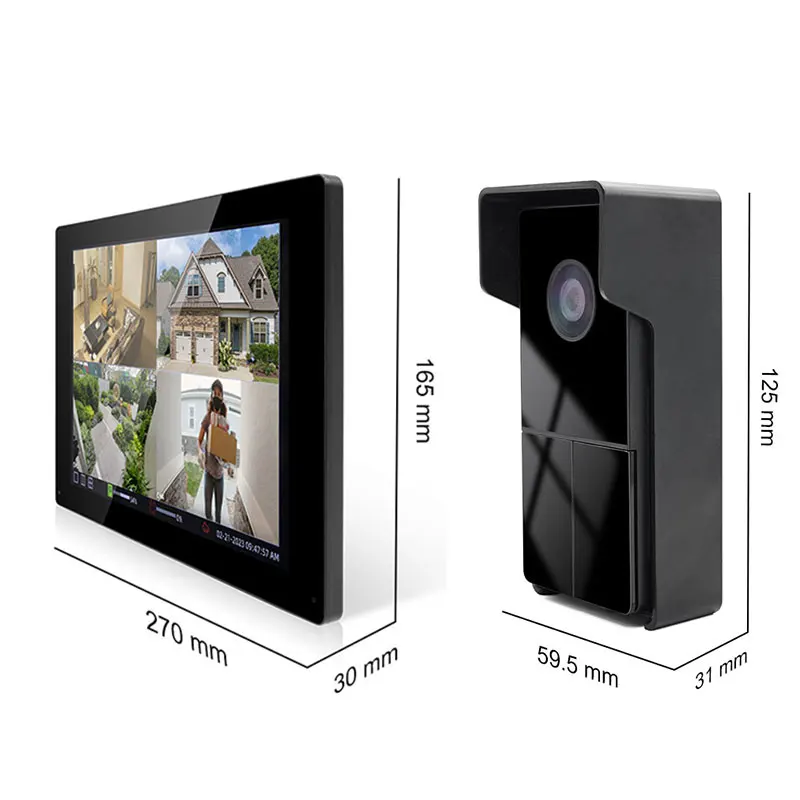 10 Inch Video Door Phone Doorbell Intercom Kit 2-camera 1-monitor Night Vision with 1000TVL Camera support  H.264 /H.265 video