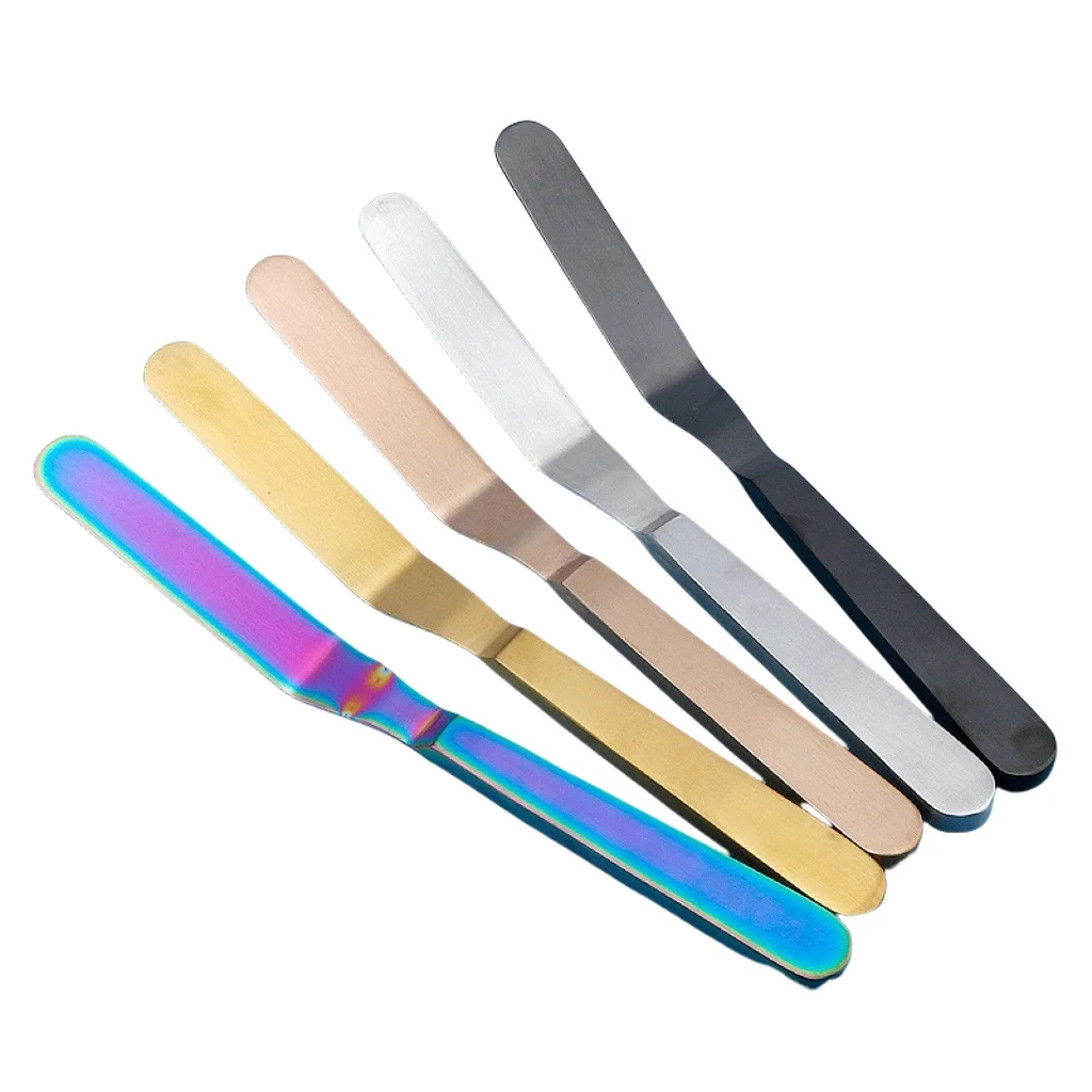 XLR New Curved Cream Spatula titanium coating Stainless Steel Kitchen Baking Tools Plating Butter Spatula with Solid Handle