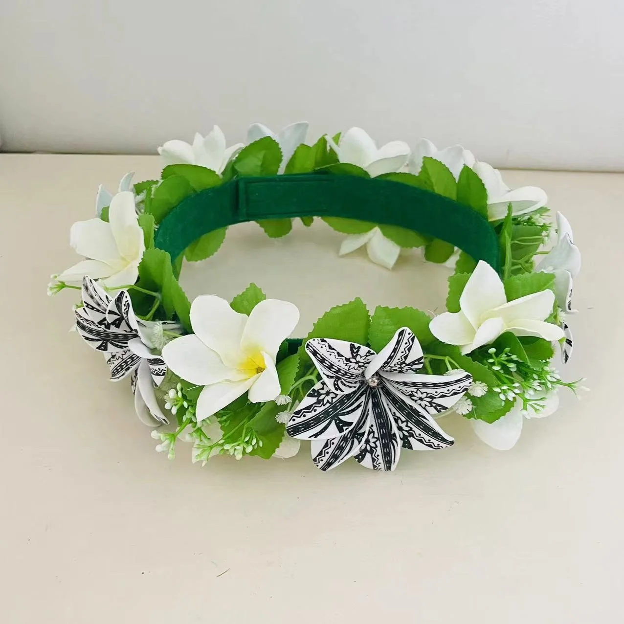 New Leaves Foam Plumeria flower with Haku Headband for floral Artificial wedding party graduation accessories Island dancing