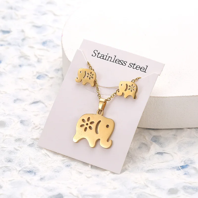 Butterfly Earnail Necklace Set Stainless Steel Geometric Shape Heart Collar Chain Two Piece Sets for Women Girls Fashion Jewelry