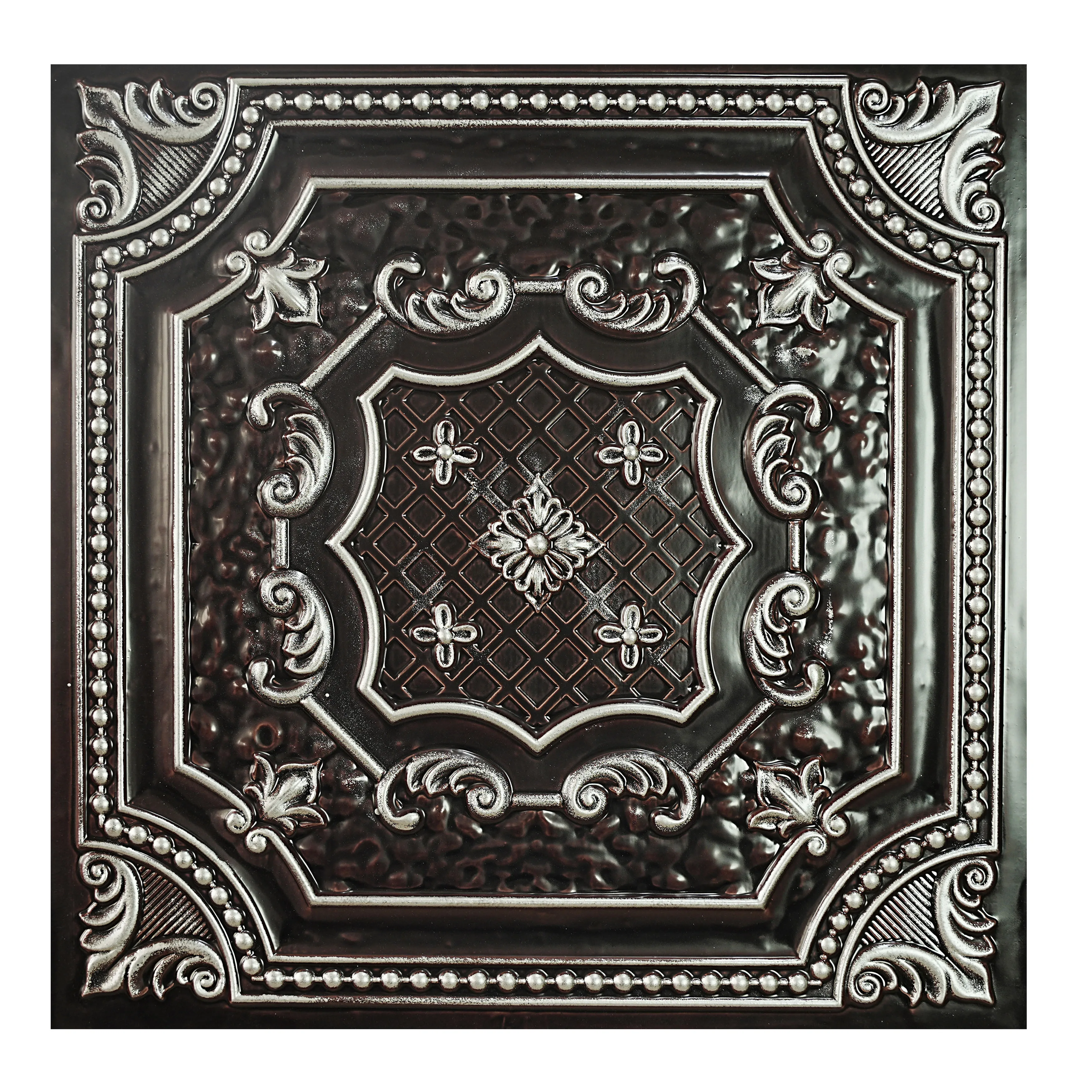 Tin Ceiling Tiles PVC Faux Tin Painting Panel PVC Wall Panel Decor for Cafe Club Salon PL04 Traditional Silver PAINTSDECOR