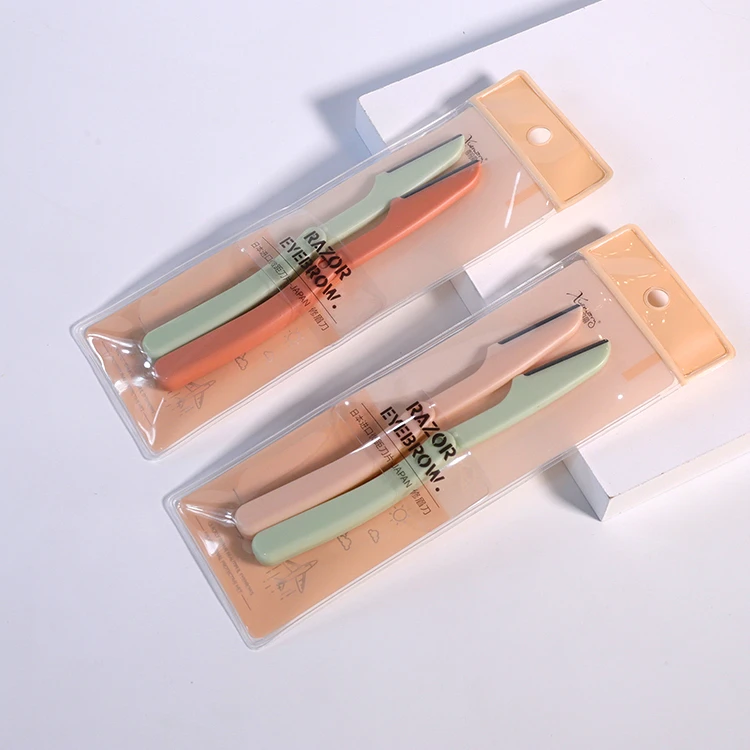 
Factory wholesale macro eyebrow trimming knife 2 pcs set of convenient folding eyebrow shaving blade 