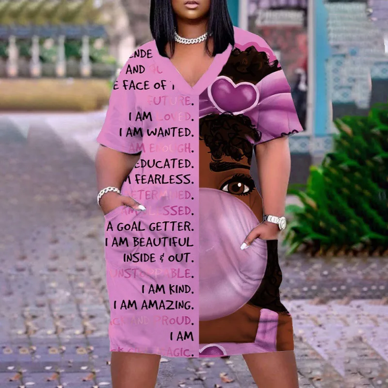 Летнее свободное платье для женщин с V-образным вырезом и 3D принтом богемное Повседневное средней длины большого размера готическим африканской