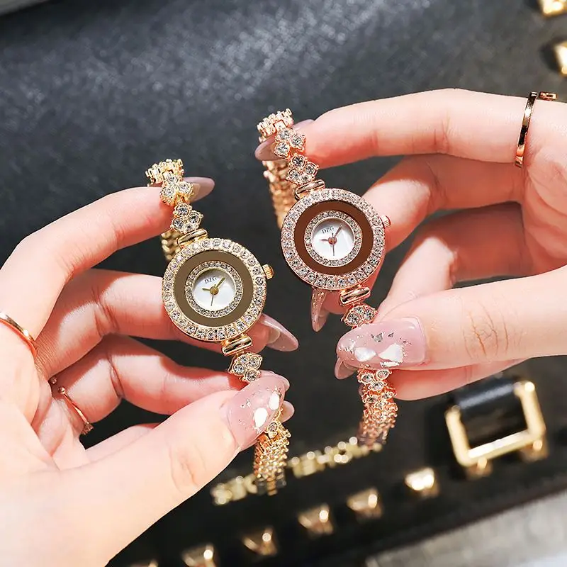 2pcs Set Luxury Women Rose Gold Watch Fashion Ladies Quartz Diamond Wristwatch Elegant Female Bracelet Watches