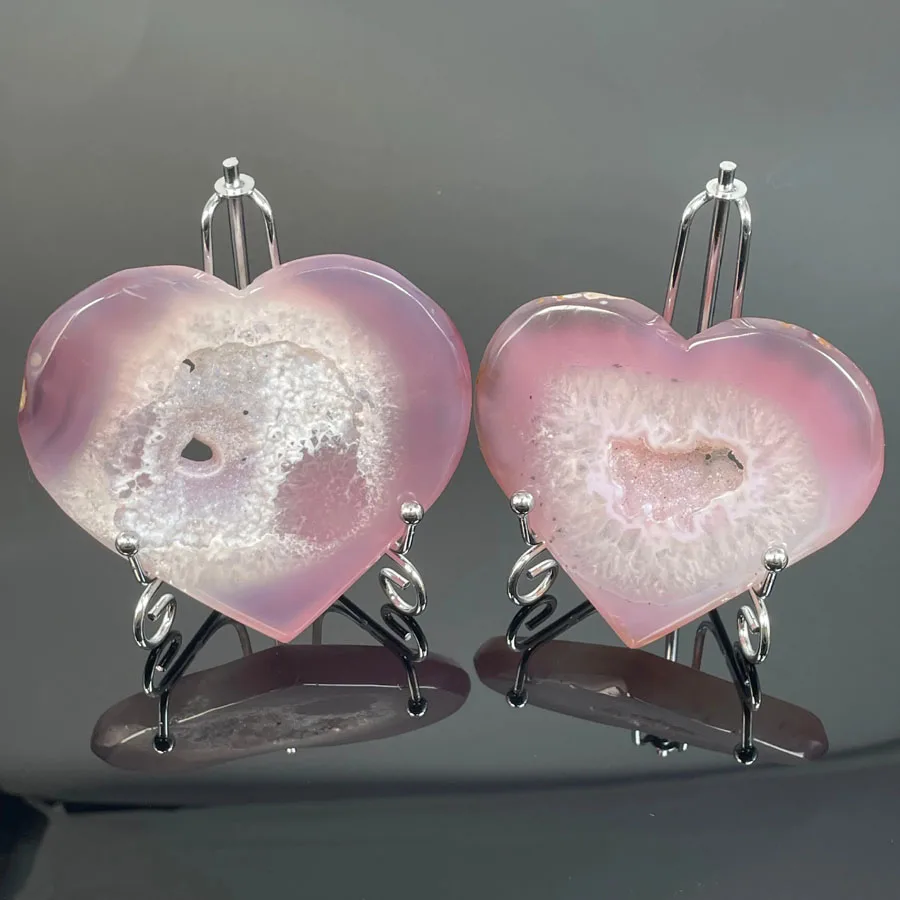 Natural Crystal Heart Druzy Healing Stone Pink Agate Geode Hearts for Gifts Home Decoration Sale