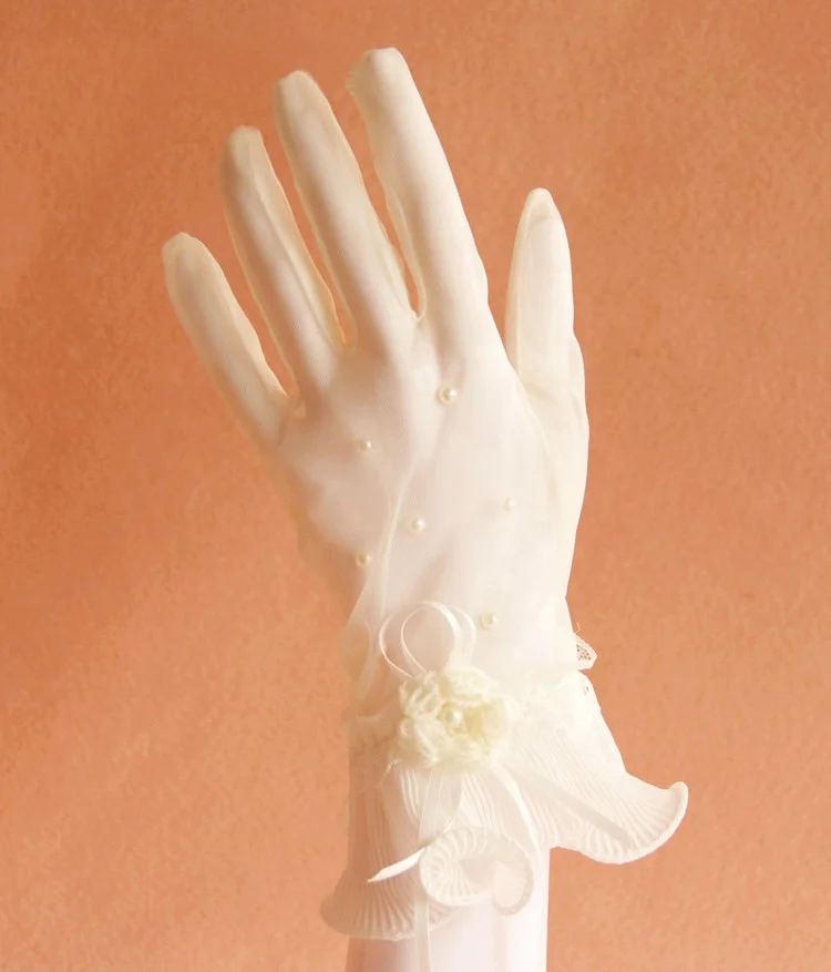 
Wholesale Supply Of Bridal Wedding Dress Gloves Pearl Lace Transparent Short Gloves 