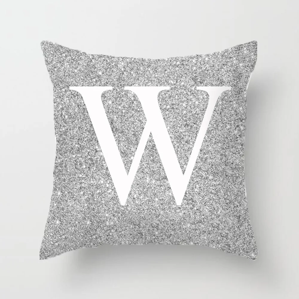 Wholesale Customized Letter Pattern Printed Silver Throw Pillowcase Comfortable Cushion Case For Home Hotel Car