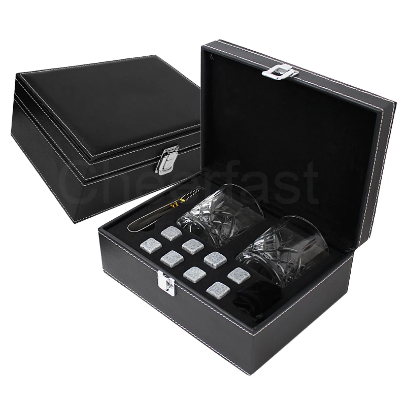 Most Popular 8 Granite Whiskey Rocks Chilling Stones 2 Glasses Cooling Whiskey Stone And Glass Set