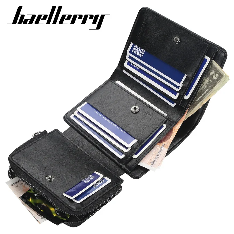 wholesale baellerry PU leather wallet billetera cuero mens slim  wallet trifold zipper coin purse with card holder wallets