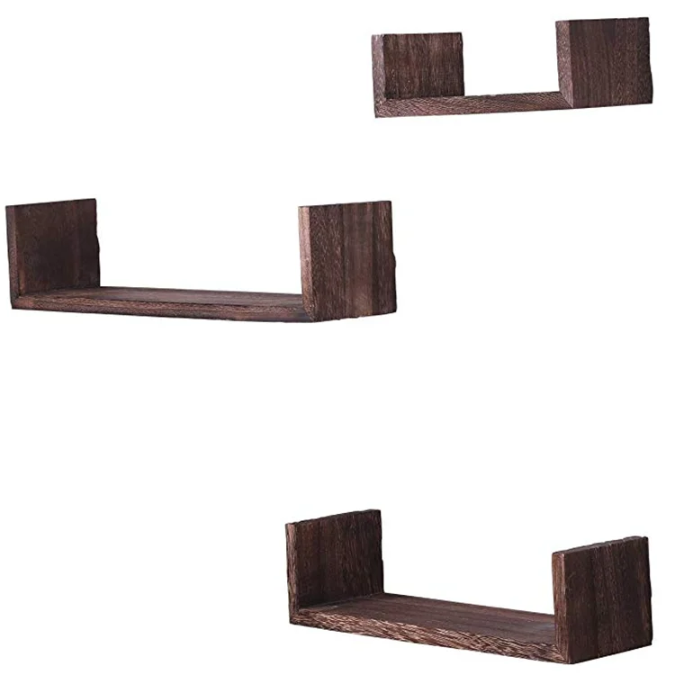 Set of 3 Decorative Farmhouse Wall Mounted U Shaped Wooden Wall Floating Shelf Wall Mounted Storage Shelves for Home Office