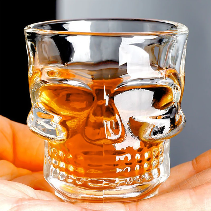 2Oz Skulls Wine Glass Soda Lime Glass Machine Made Wine Cup Transparent Skulls Colored Liquor Shot Glass