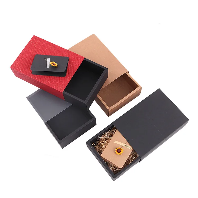 
High quality special price black sliding drawer paper packaging gift box with plastic lid 