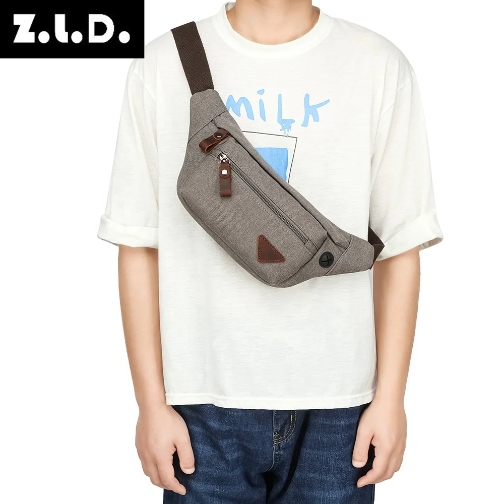 ZUOLUNDUO Solid color canvas leather wallet leather fanny pack for men