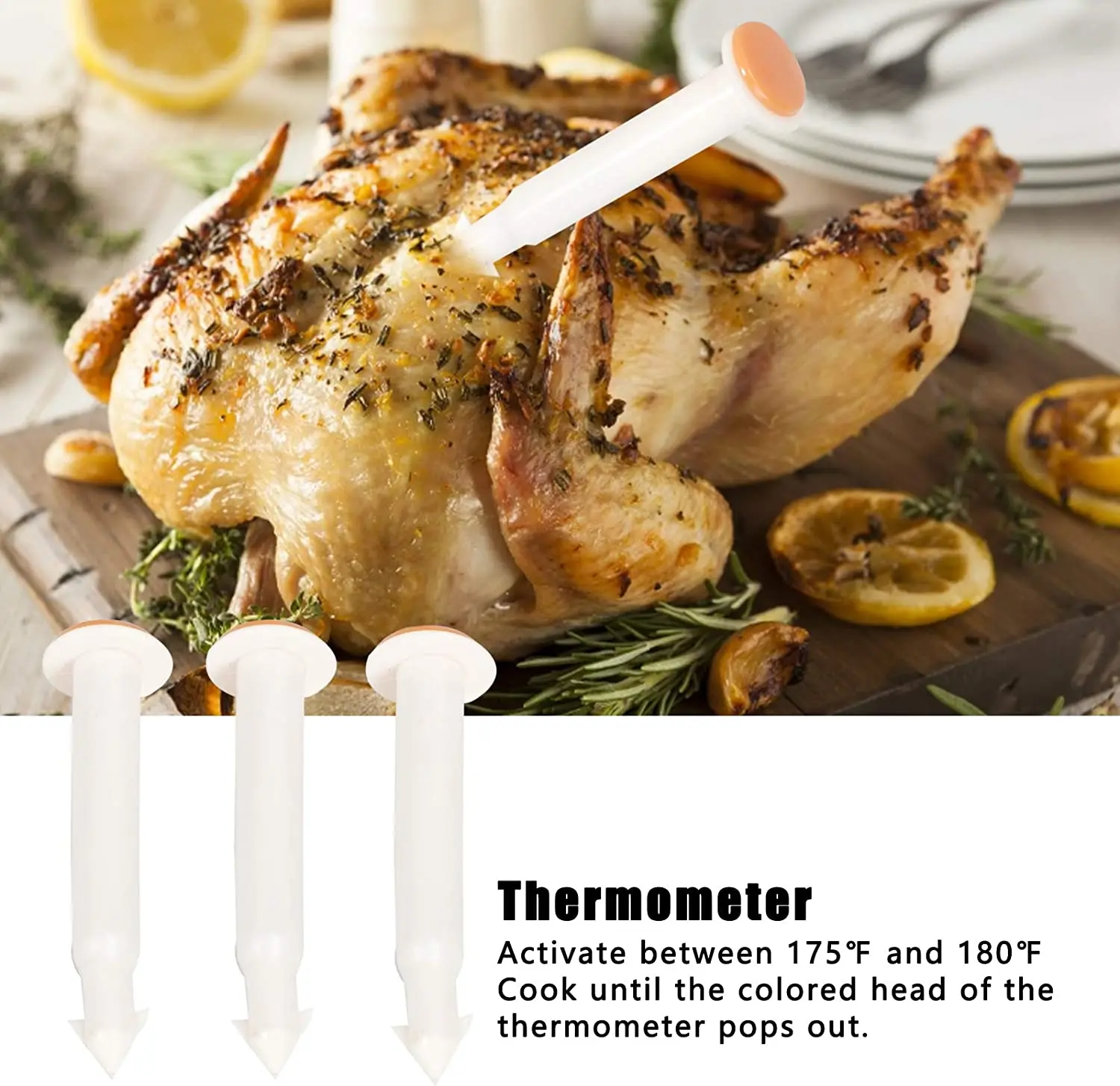 20Pcs Poultry Thermometer Roasted Chicken Disposable Temperature Meter for Cooking Turkey Chicken Beef Cooking Meat Pop Up timer