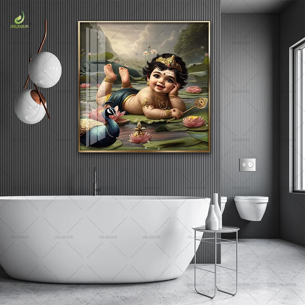 Huamiao Hinduism Wall Art Painting Crystal Child God Framed Glass Painting