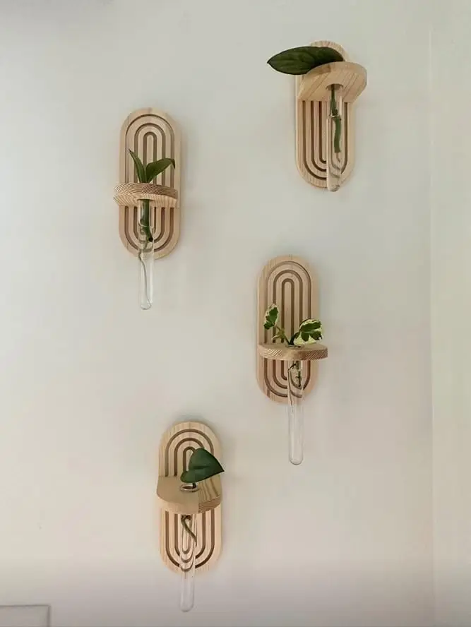 Plastic Wall Hanging Planter Tubes with Wooden Holders 4 Set Separate Wall Mounted Propagation Plant Station