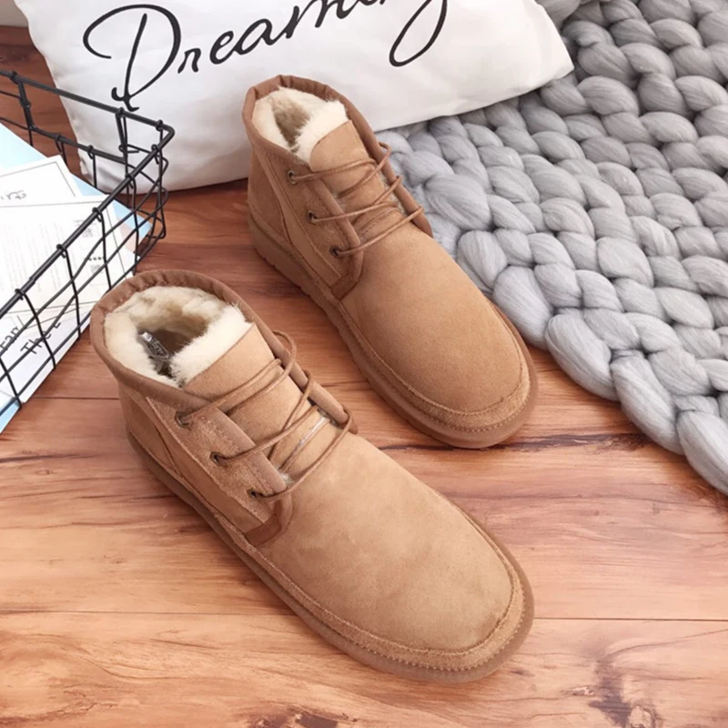 Wholesale Fashionable Walking Style Big Size Women Men Autumn Winter Warm Ankle Neumel Sheepskin Fur Male Snow Boots