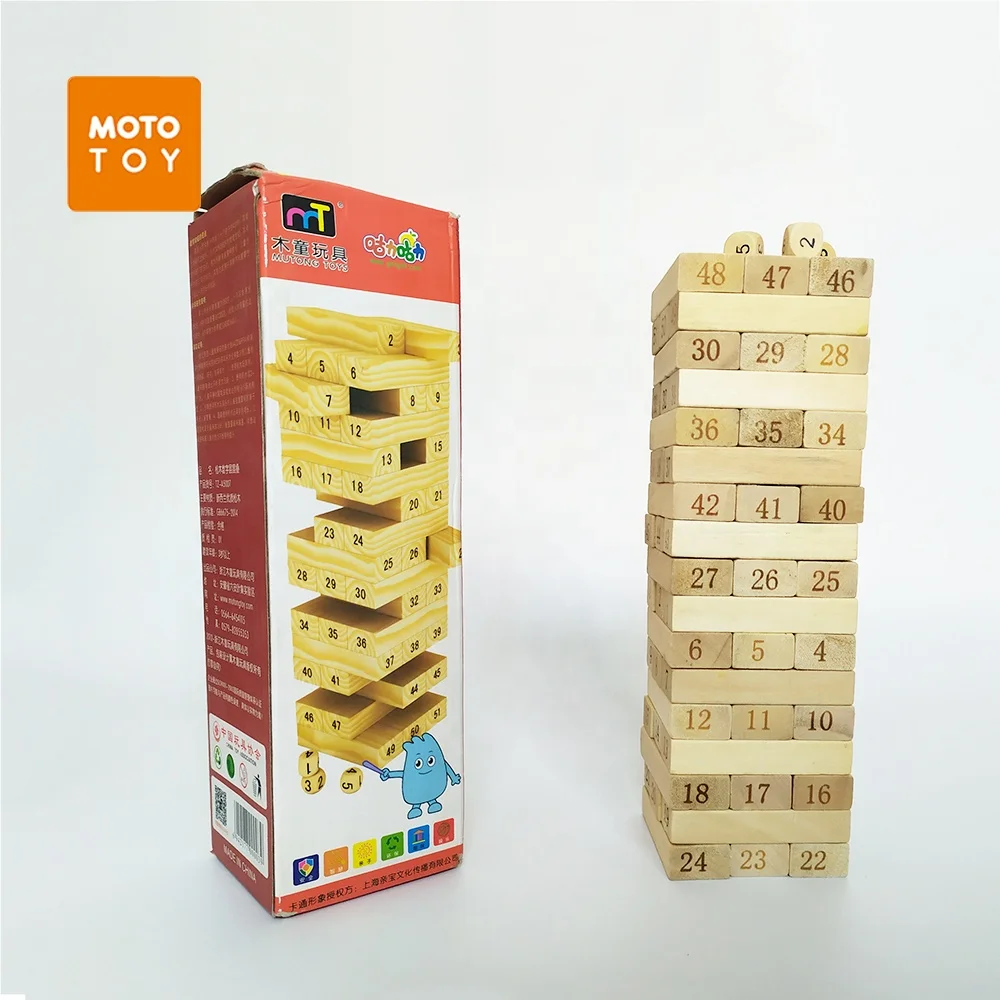 51 Pcs Wooden Blocks Stacking Blocks Tumbling Tower Game Toppling Timbers Toys Funny Lawn Yard Game Educational Toy Gift