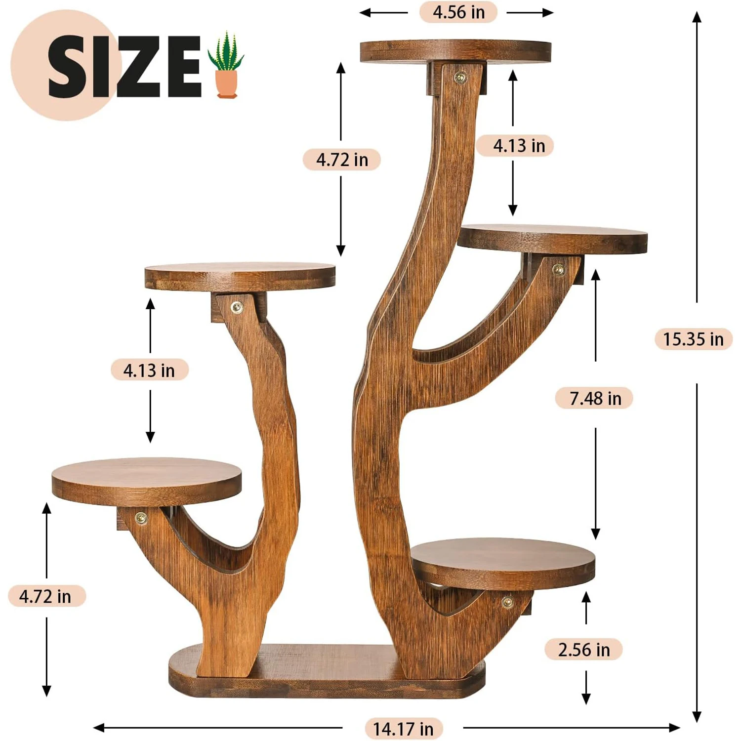 Bamboo Flower Plant Stand 2 Tires Storage Rack Watering Plant Cabinet