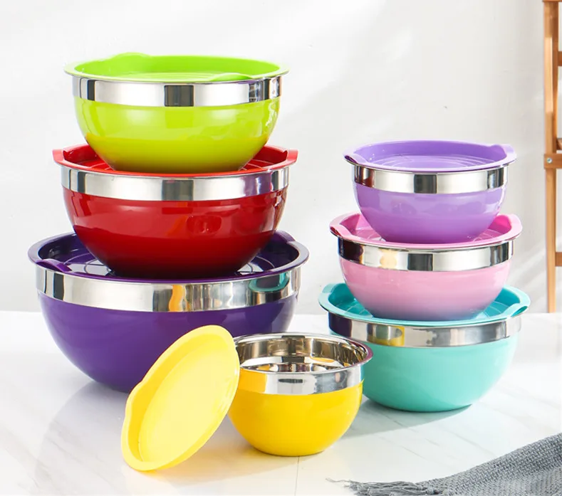 Multicolor Salad Bowl Stainless Steel Mixing Bowls with Airtight Lids
