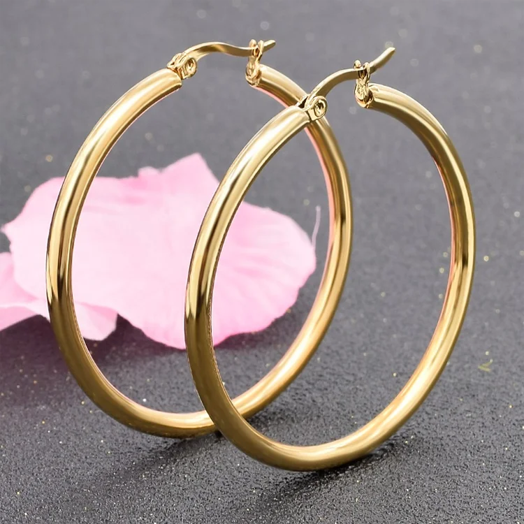 Bulk Trendy Classic Endless 925 Sterling Silver Gold Titanium Thin Line Oval Circle Big Large Hoop Earrings for Women