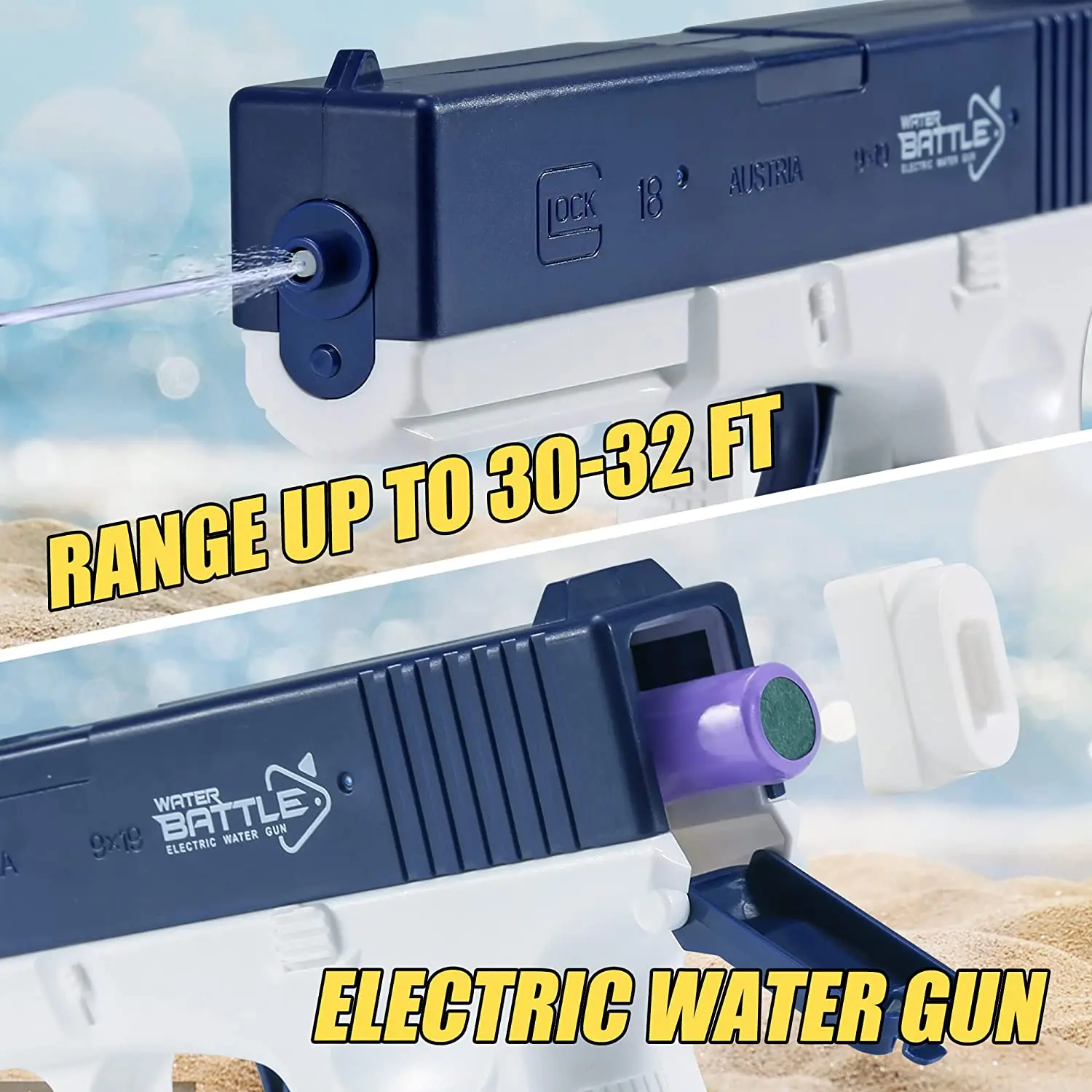 Летние игрушки для воды пистолет Glock с литиевой батареей USB-кабель полностью автоматический реальный водяной