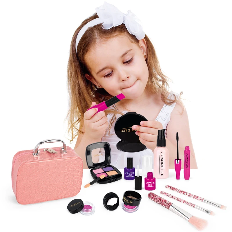Real kids Pretend Play Beauty & Birthday Gift cute pink dress up game cosmetic bag  portable box Make Up Toys For Girl
