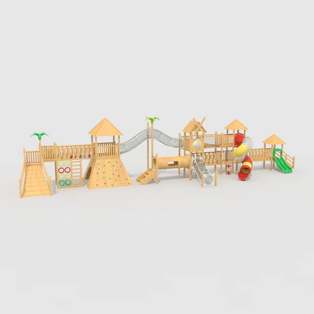 Popular Wood Kids Training Ninja Warrior Obstacle Outdoor Playground with Hanging Monkey Bars Slide combo Swing Rope Ladder