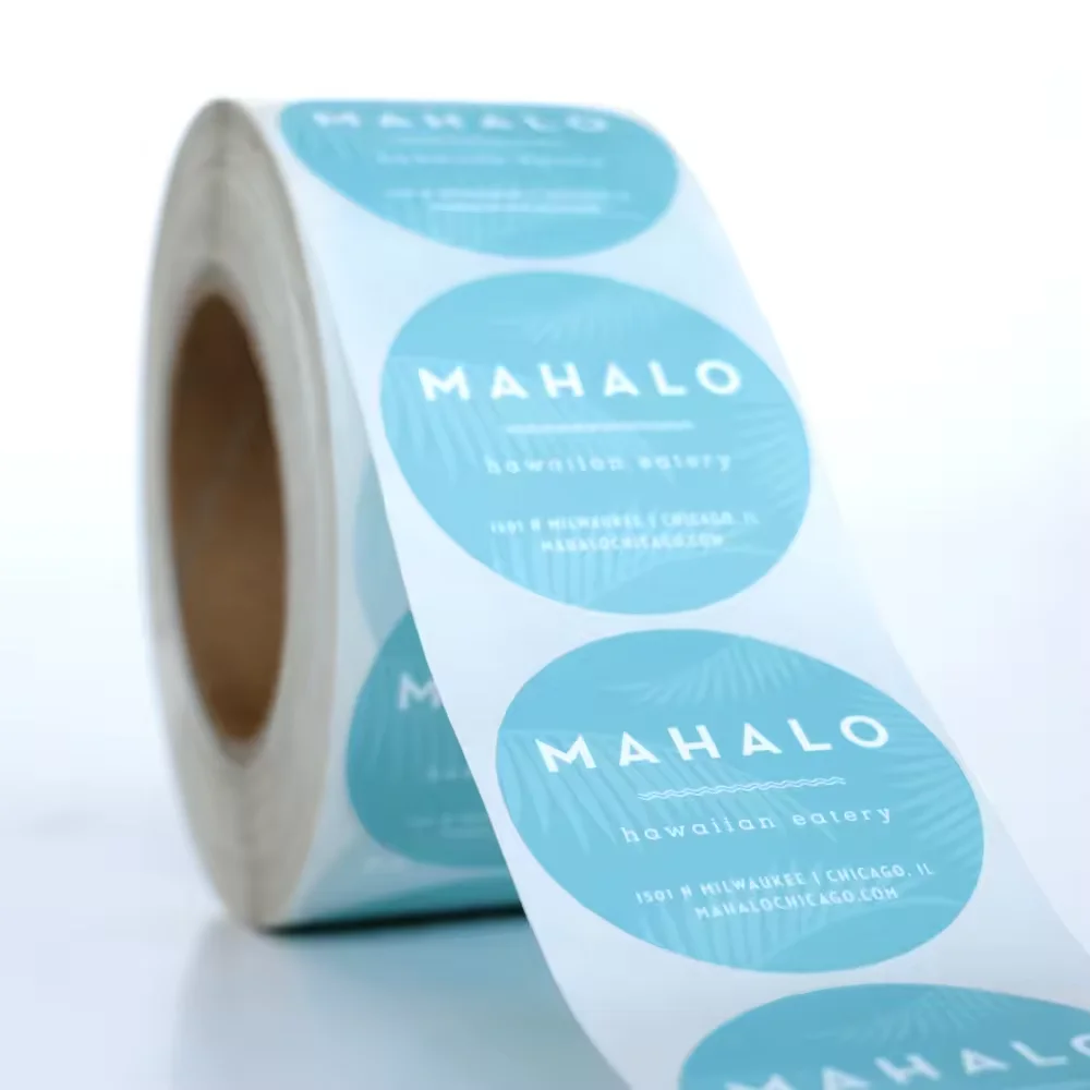 Custom Logo Sticker PET Waterproof PVC Synthetic Paper Epoxy Adhesive Vinyl Roll Plastic Circle Logo Perfume Cosmetics UV