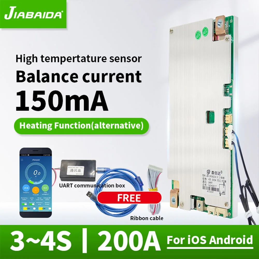 JBD лидер продаж система управления аккумулятором 100A 120A 150A 200A 3S 4S 12V LFP NMC Smart BMS с подогревом UART