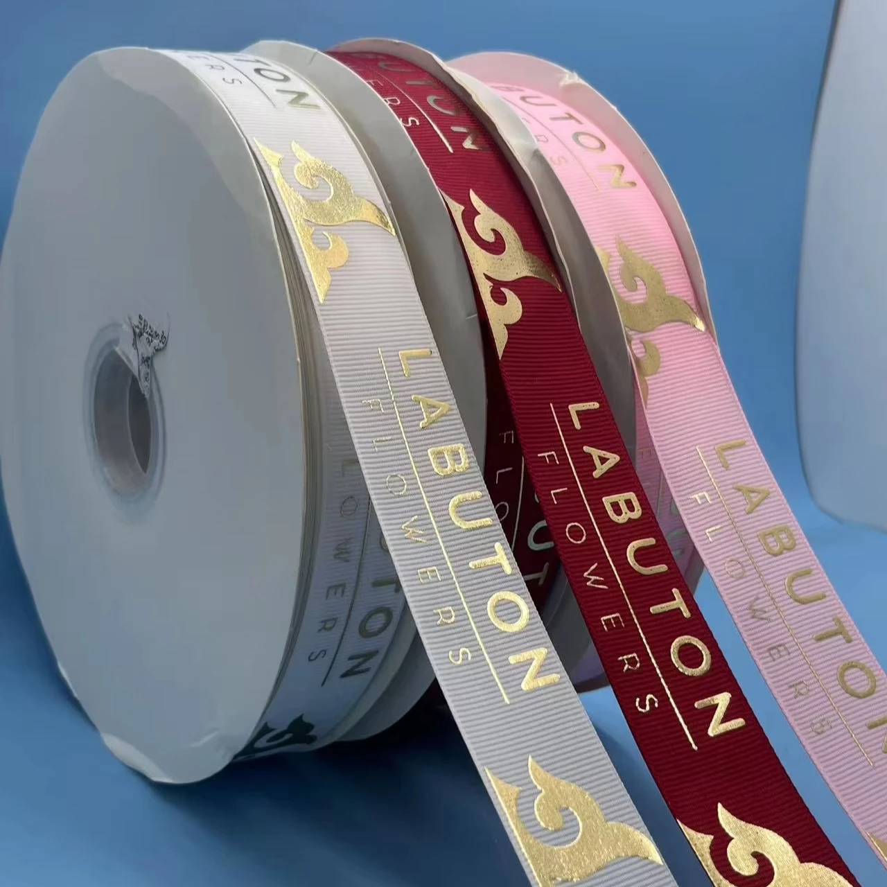 Glitter Gold Logo Gross Grain Ribbon Custom Multicolored High Quality Gross Grain Gift Ribbon Roll For Festival
