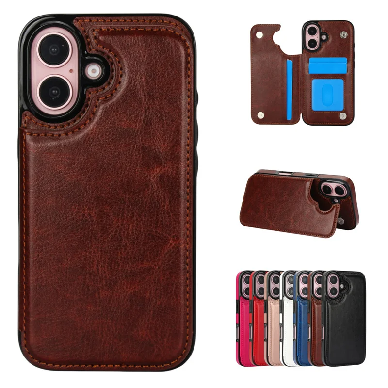 Shockproof PU Leather Mobile Case With Card Slot Wallet Holder Phone Cover For iPhone 16 15 14 13 12 11 Pro Max Xs Xr Xs Max 7 8