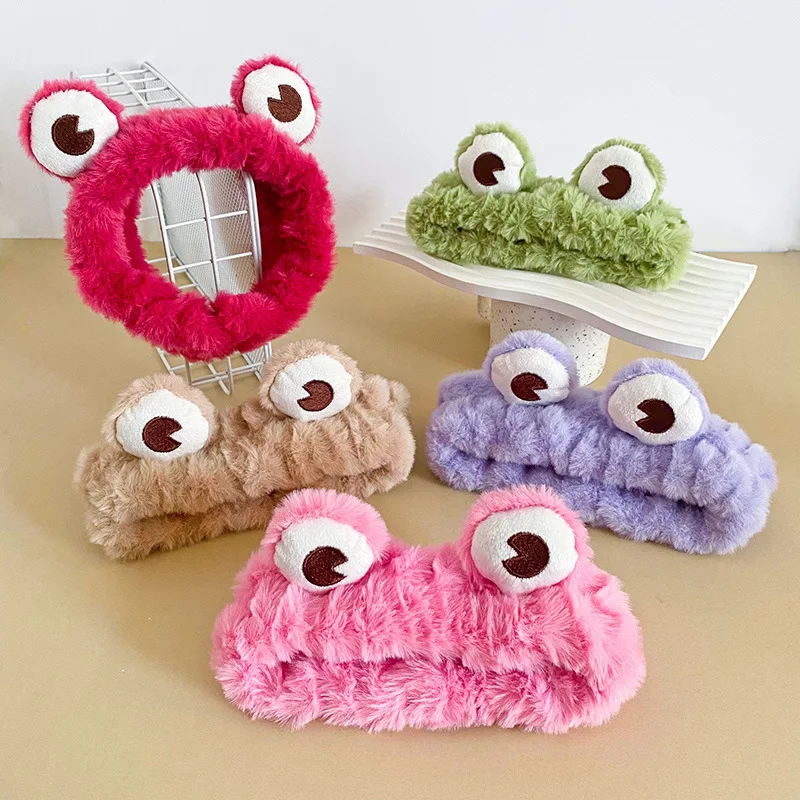 XIXI Wholesale Women Skincare Makeup Face Wash Headband Cute Green Frog Eye Elastic Headband for Spa Headband